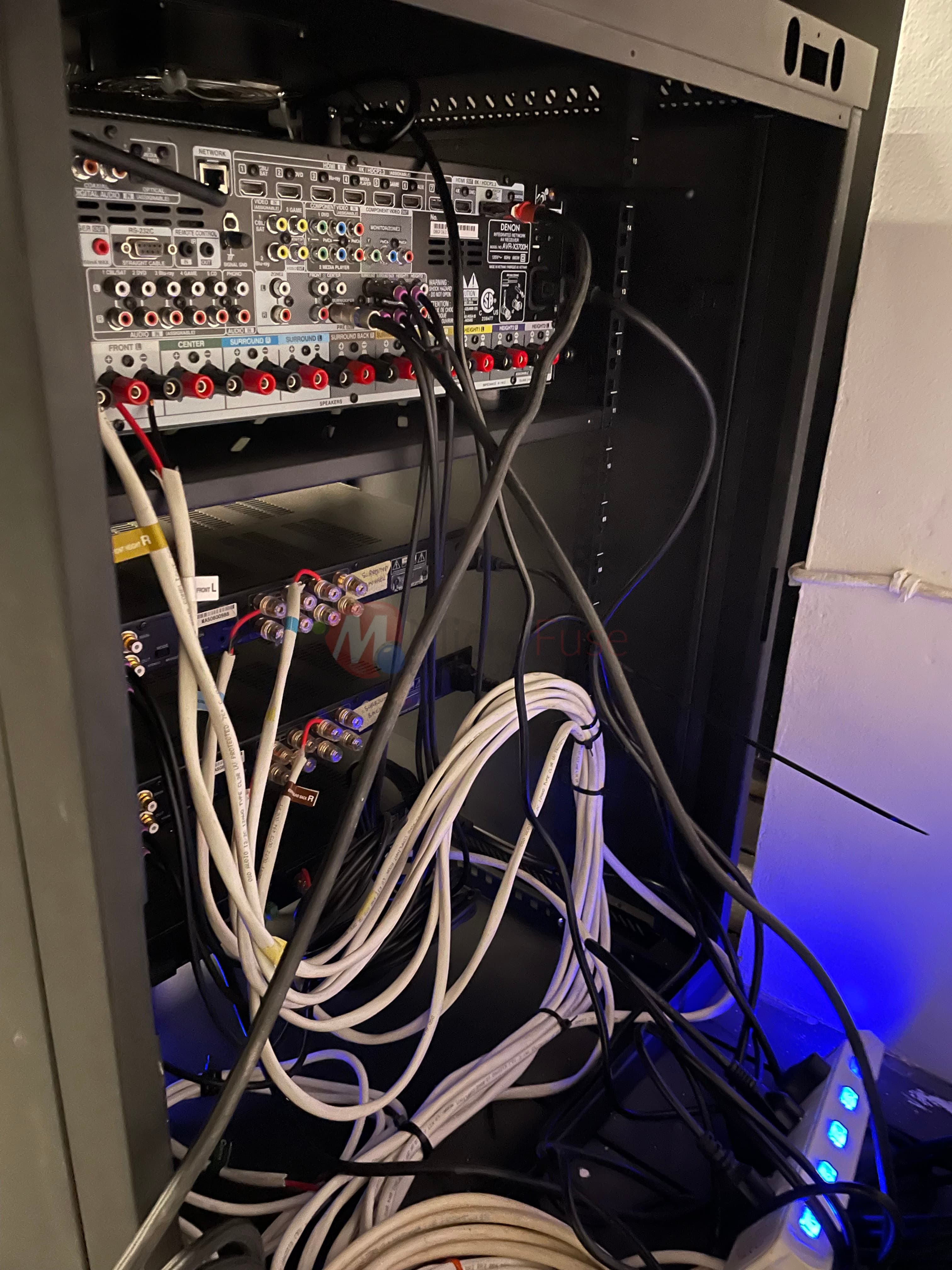Amplifier rack cabling for whole-home audio